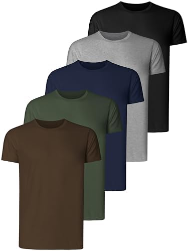 Teesmen Mens Plain T-Shirts 5 Pack Short Sleeve Crew Neck Sport Tees Cotton Workwear Boys Undershirts Gym Running Workout Tshirts for Men