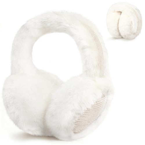 Gucass Paraorecchie Invernali Donna Ragazze, Pieghevoli Morbida Pelliccia Caldo Scaldini per Orecchie, Carino Fluffy Sintetica Paraorecchie da Ragazze Ado Vento Freddo Esterno, Beige