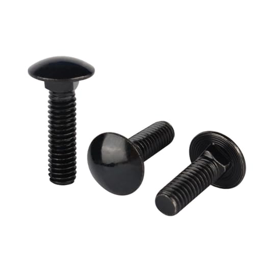 Image of 5 /16-18 x 2-1 /2 inch Carriage Bolts Screws Black Finish, Round Head Square Neck, 304 Stainless Steel 18-8, UNC Full Machine Coarse Thread, 10Pcs