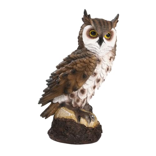 HIAKDOFT Figura de Búho Decorativo para Jardín y Hogar Escultura Resina Marrón Adorno Original para Escritorio Centro Comercial y Exteriores Estatuilla de Simulación 1 Pieza