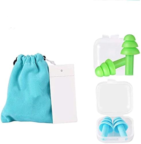 2 Pairs Reusable Silicone Ear Plugs - NRR 32, Waterproof, Hypoallergenic - Ultra Comfortable Noise Reduction Earplugs for Sleeping, Swimming, Concerts and Airplanes (earplugs 2 Set) (Blue and Green)