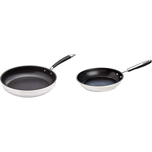 Amazon Basics Bratpfanne, 28 cm & Edelstahl-Bratpfanne, anti-haftend, Induktions-geeignet, 20 cm, mit bequemem Griff