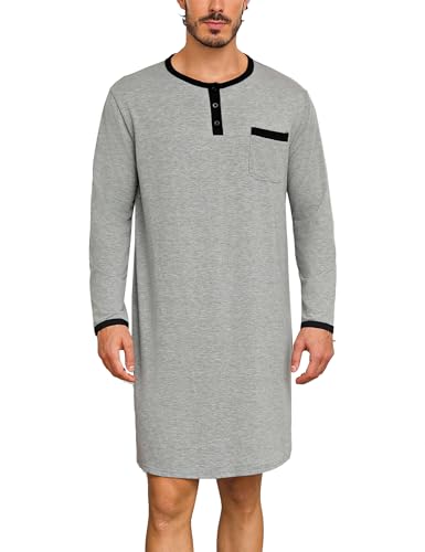 Uniexcosm Chemises de Nuit pour Hommes à Manches Longues, Chemises de Pyjama pour Hommes avec Poche Poitrine, Pyjamas et vêtements de Nuit pour Hommes col Rond avec...
