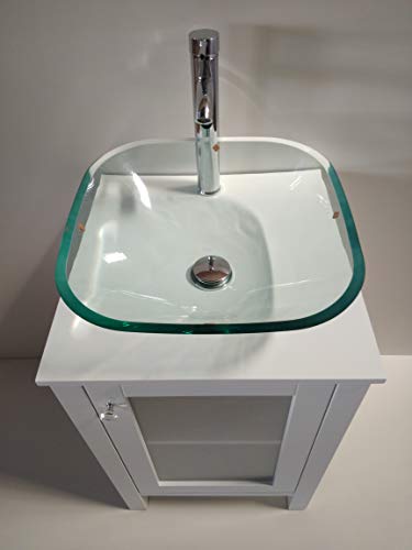 20" White Samll Freestanding Wooden Bathroom Vanity Bathroom (Square Glass Sink) (White) #TOP5