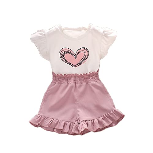 Girls Summer Clothes Set Love Print Short Sleeve T Shirt Top Stretch Shorts Set 2PCS Casual 3 Month
