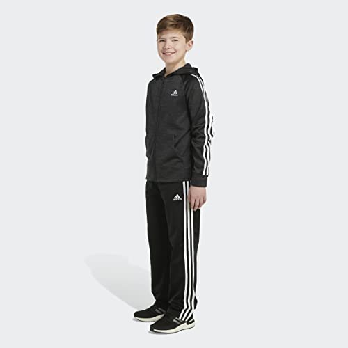 Adidas Boys' Zip Front Indicator Hooded Jacket, Dark Black Heather, Large (14/16) #TOP6