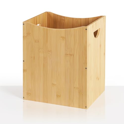 Bamboo Trash Can Wastebasket 5 Gallon Bathroom Garbage Can Trash Bins Rectangular Waste Basket with Handles Bamboo Bathroom Accessories Trashcans for Bedroom Living Room Kitchen Office College Dorm