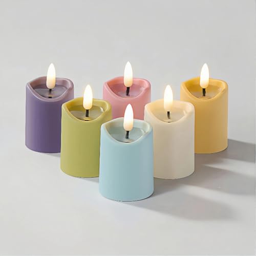Simplelight Pastel Flameless Votive Candles with Timer, Realistic Black Wick Spring Candles Battery Operated, Battery Included, D 1.8” X H 3.1”, Set of 6 for Easter Decoration (Multi Color)