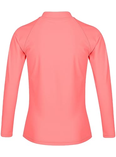 Image of Girls Long Sleeve Swim Shirt UPF 50+ Rash Guard One Piece Zipper Swim Shirt