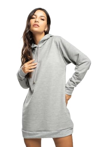 Vestido Feminino de Moletinho tipo Blusão com Capuz - Camisão Curto tipo Vestido com Capuz para Mulh