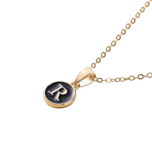 Image of Giftana Alphabet Locket with Chain, Black Enamel Letter A-Z Pendant Necklace for Woman and Girls, Personalized Initial Name Gold Plated Pendant Necklace Gift for Girlfriend, Sister