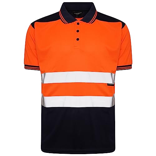 Image of click2style Hi Vis Viz Vision Visibility 2 Tone Safety Reflective Work Wear Polo T Shirt Top Mesh Fabric (as8, Alpha, 3X_l, Regular, Regular, Orange/Navy)