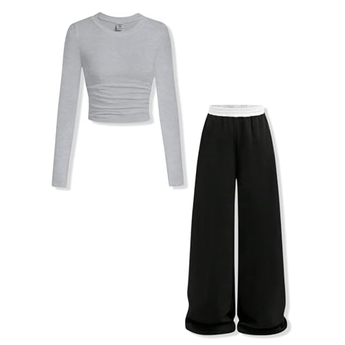 Voxikodex Size 13 14 Years Tween Girls Outfits 2 Piece Waist-Cinching T-Shirt Top Black High-Waisted...