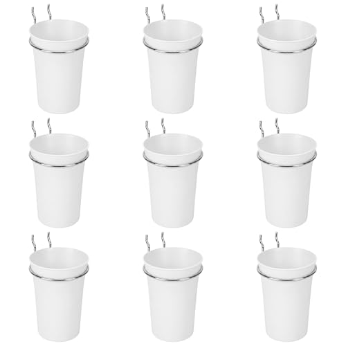 Image of Pegboard Cups With Loops, 9 Pack White Peg Board Pencil Holder Organizer | 1 /8 inch 1 /4 inch Pegboard Accessories, Plastic Hanging Organizer Cups, Tool Organizer Set for Garage Craft Workshop Hobby Storage