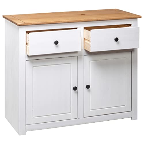 Golinpeilo Solid Wood Sideboard With 2 Drawers And 2 Doors, Wooden Side Storage Cabinet Buffet Cabinet Storage Kitchen Sideboard, White Storage Cabinet Organizer Unit, 36.6"X15.7"X31.5" #TOP5