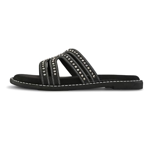 Image of Centrino Women's Beaded Flat Sandals| Open Toe Stylish Slip-On Sandals for Ladies | Metallic Crisscross Straps with Soft Cushioned Footbed for Comfort | Lightweight Casual Fashion Footwear (9305)