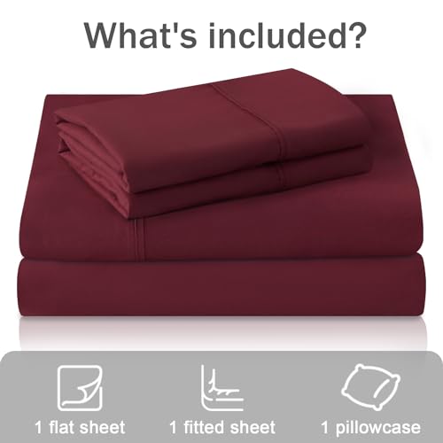 MICORAL Twin XL Sheet Set, 3 Pieces Soft Luxury Bed Sheets with 16" Deep Pocket for Twin XL Size Bed, Breathable Hotel Sheets and Pillowcase Set, Wrinkle Free (3 Pieces, Twin XL, Wine Red) by MICORAL - Used condition - Image 5