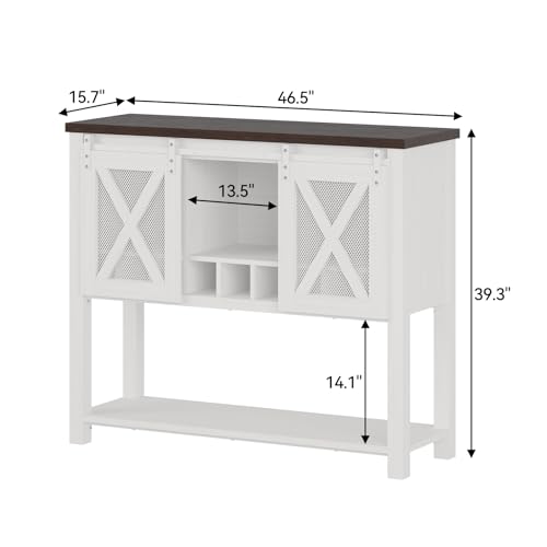 Image of Farmhouse Coffee Bar Cabinet with Storage, Sliding Barn Door Sideboard Buffet, Wine Bottle & Glass Storage Cabinet for Kitchen, Dining Room & Living Room,White