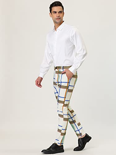 Lars Amadeus Men's Formal Trousers Color Block Slim Fit Flat Front Plaid Dress Pants4