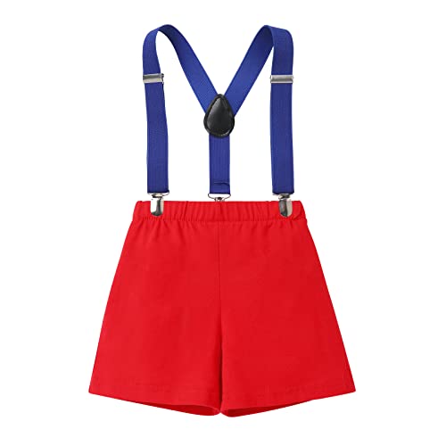Baby Boy First Birthday Cake Smash Outfit My 1St Birthday Party Photo Shooting Props Gentleman Bow Tie Cotton Short Sleeve Romper Bodysuit Y-Back Suspenders Shorts Pants 3Pcs Set Red 12-18 Months #TOP3