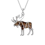 Lauren-Spencer Gemstone Animal Necklace Turquoise Tiger's Eye Tumbled Chips Animal Pendant Necklace Bear Moose Goat Deer Elk Necklace Wildlife Nature Jewelry Gift for Women Men (Moose-Tiger's Eye)