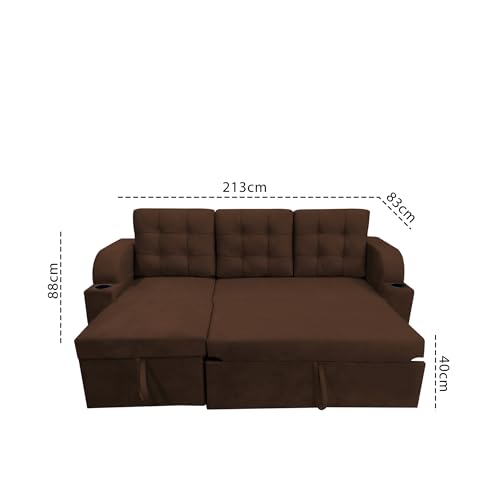 Image of Casaliving Grance LHS 4 Seater Corner Sofa Cum Bed for Living Room with Storage (Brown in Fabric) Premium Fabric Sofa