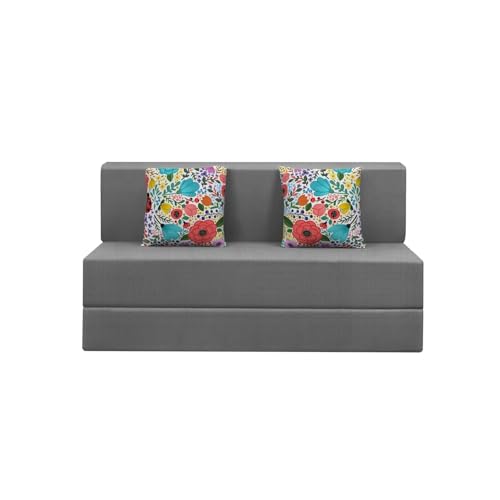 Image of Rosebell Foldable 2 Seater Sofa Cum Bed, Sofa Bed 4X6 Feet, Jute Fabric- Washable Cover- Including Two Cushion Perfect for Home & Office-Grey Color
