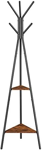VASAGLE Coat Rack Freestanding, Coat Hanger Stand, Hall Tree with 2 Shelves, for Clothes, Hat, Bag, Industrial Style, Rustic Brown and Black URCR16BX
