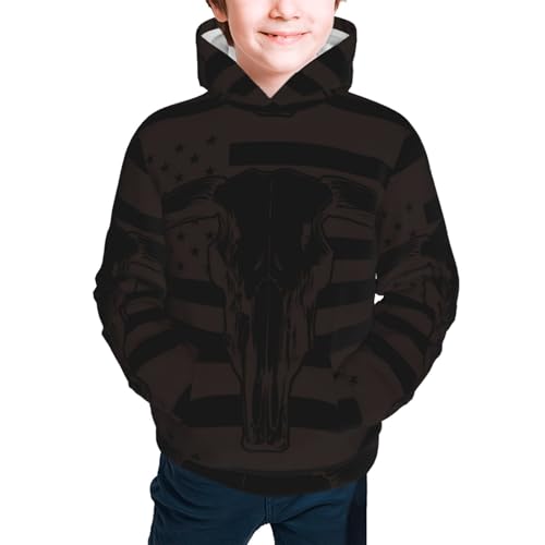 Bull Skull on the US Flag Kid Hoodies Boys Sweatshirts Girls Pullover with Pocket3