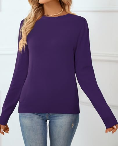 Image of QUALFORT Women's 100% Cotton Sweater, Basic Lightweight Long Sleeve Pullover