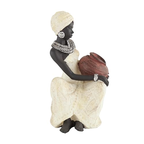 Figura Decorativa Mujer Africana Polystone 6x6x10 Cream miniatura 2
