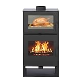 ALAZ K9M Kaminofen 9 kW &ndash; Schwarz | Holzofen mit Backfach & Schamott-Brennkammer | Dauerbrandofen f&uuml;r Scheitholz | F&uuml;r Haus, H&uuml;tte & Ferienhaus