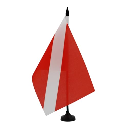 AZ FLAG - Drapeau De Table Pavillon de plongée sous-marine 21x14 cm - Petit Drapeau Pavillon Rouge De Bureau 100% Polyester Avec Hampe De 25cm Et Socle En...