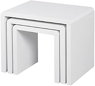 Furniture Express Nest of 3 Tables High Gloss Coffee Tables Wooden Multi-Functional Side End Tables for Living Room (White)