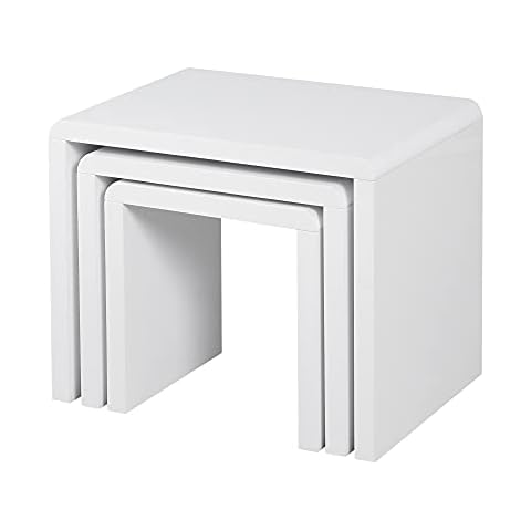 Furniture Express Nest of 3 Tables High Gloss Coffee Tables Wooden Multi-Functional Side End Tables for Living Room (White) Cover