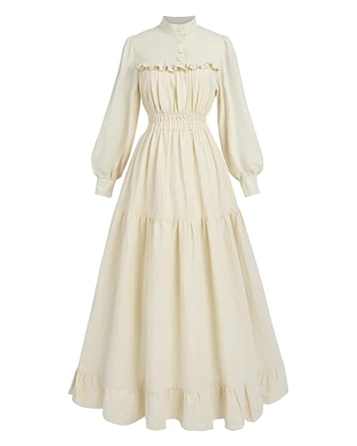 Fiamll Viktorianisches Kleid Renaissance Maxikleid Ballkleid Langarm Mittelalter Kleidung Damen Vintage Edwardianisches Kleid Abendkleid Elegant...