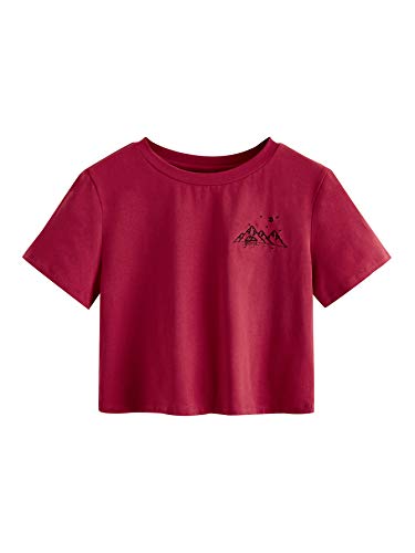 MakeMeChic Women's Letter Print Crop Tops Casual Short Sleeve Tees A Cherry S