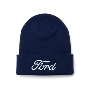 Ford Script Beanie – Navy Blue Acrylic Knit Winter Hat – Officially Licensed Ford Motor Company Merchandise