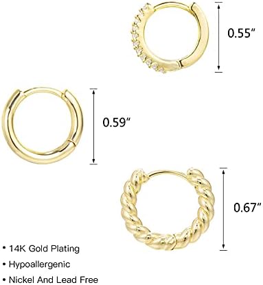 3 Pairs Small Huggie Gold Hoop Earrings Set for Women Girls Hypoallergenic Sterling Silver Post Gold Silver Hoop Earrings Multi Pack
