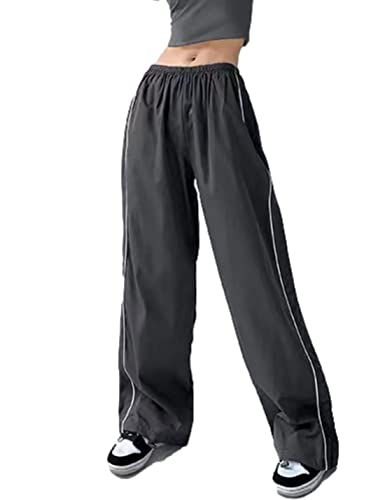 Womens Parachute Pants Wide Leg Baggy Pants Y2K Elastic Waist Jogger Sweatpants Track Pants Streetwear