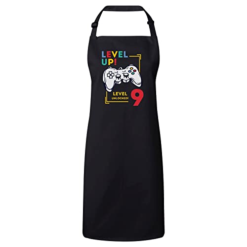 Tablier cuisine enfant noir thématique jeux vidéo pour anniversaire 9 ans