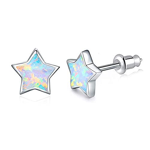Cinily Womens Star Moon Earrings For Girls Gold Plated Cute Opal Stud Earrings/Hoop Dangle Earrings Hypoallergenic Jewelry Gift Men/Boys Earrings (A.stud-White) #TOP8
