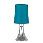 MiniSun | Small Modern Chrome Touch Table Lamp with a Teal Fabric Shade | Table Lamps, Home Décor & Improvement Essential | Includes 5W LED Bulb [3000K Warm White]