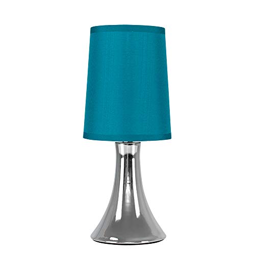 MiniSun | Small Modern Chrome Touch Table Lamp with a Teal Fabric Shade | Table Lamps, Home Décor & Improvement Essential | Includes 5W LED Bulb [3000K Warm White]