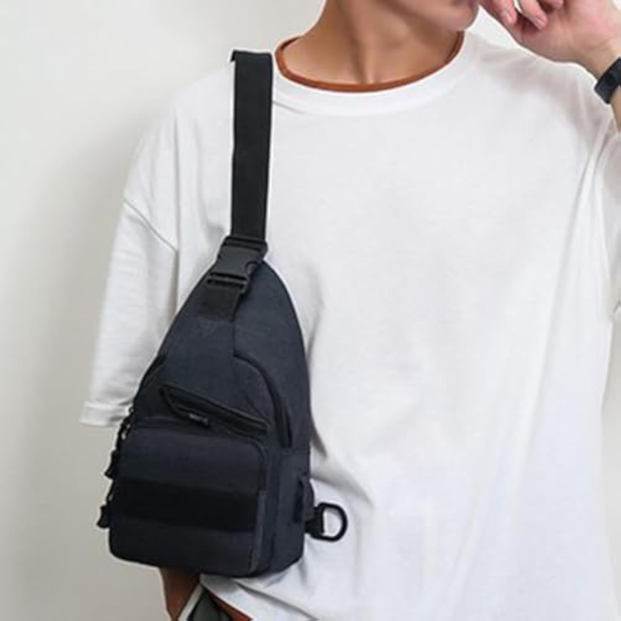 Men's Large Capacity Utility Sling Bag, Black