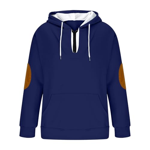 Mens Zip Up Hooded Sweatshirts Fashion Long Sleeve Elbow Patchwork Hoodies Fall Winter Fleece Lined Pullovers4