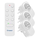 Cruxer Timer Funksteckdosen mit Fernbedienung, 15A/4125W Überspannungsschutz, 50M/160FT Funkreichweite, Programmierbar, CE und RoHS Zertifiziert für Haushaltsgeräte, 3 Steckdose und 1 Fernbedienung