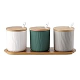  SMEJS 3-teiliges Set Salt Shaker Nordic Home Kreatives Keramik-Gewürzglas mit Deckel Kleiner Löffel Gewürzbox Aufbewahrungsset für Küchenbedarf