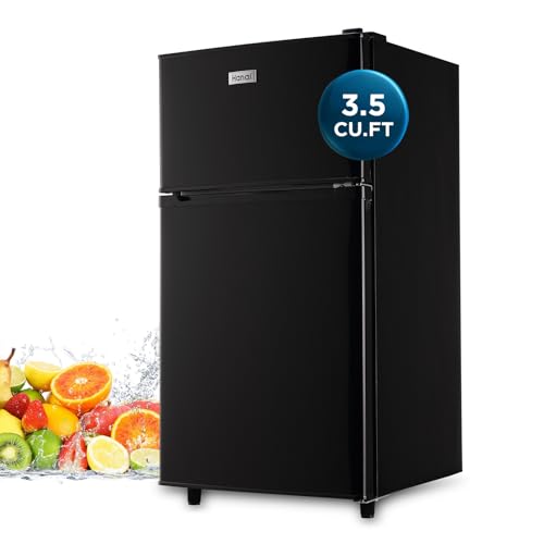 WANAI Compact Refrigerator 3.5 Cu.ft Dual Door Mini Fridge with Freezer, Small Refrigerator with 7 TEMP Modes, Energy Saving, Low Noise for Bedroom, Dorm, Office, Apartment, Silver