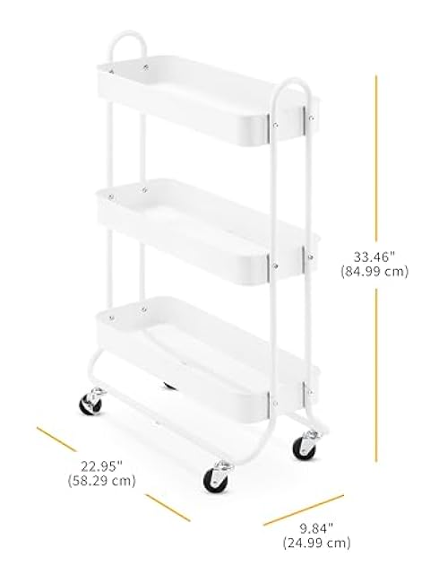 Whitmor 3-Tier Slim Cart - Kitchen, Pantry, Bathroom Rolling Storage Cart - White-lYNTF0WR